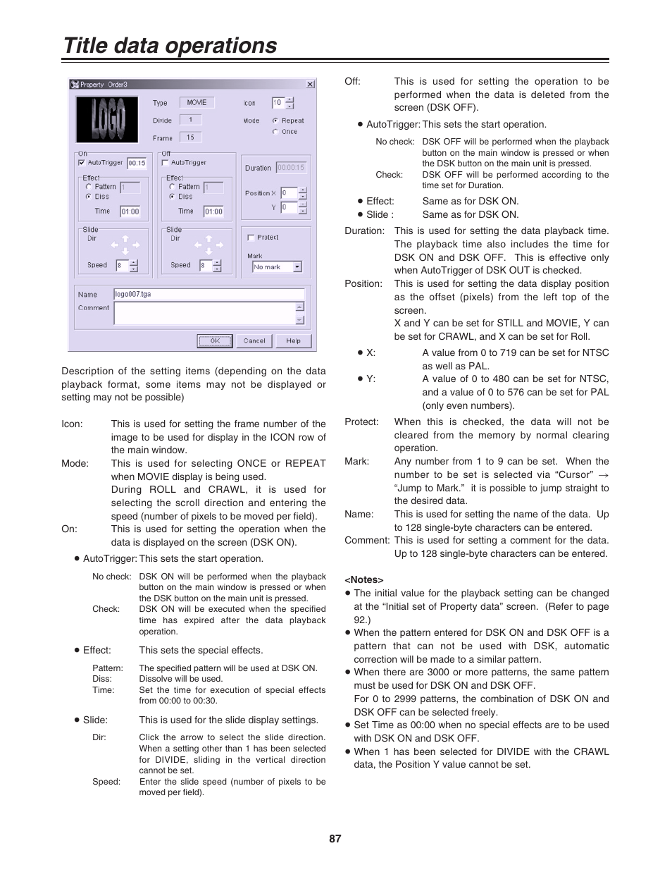 Title data operations | Panasonic AG-MX70P User Manual | Page 87 / 100