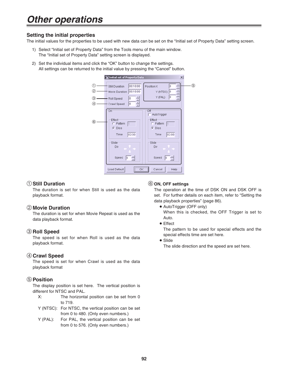 Setting the initial properties, Other operations | Panasonic AG-MX70P User Manual | Page 92 / 100