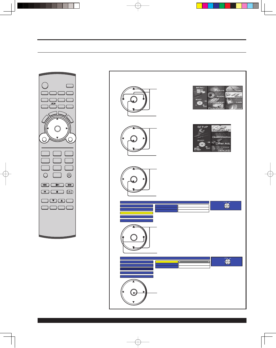 Manual channel setting, Tuning channels, Press to select antenna (a) or antenna (b) | Press to select rf input, Press to set | Panasonic PT 43LCX64 User Manual | Page 32 / 112