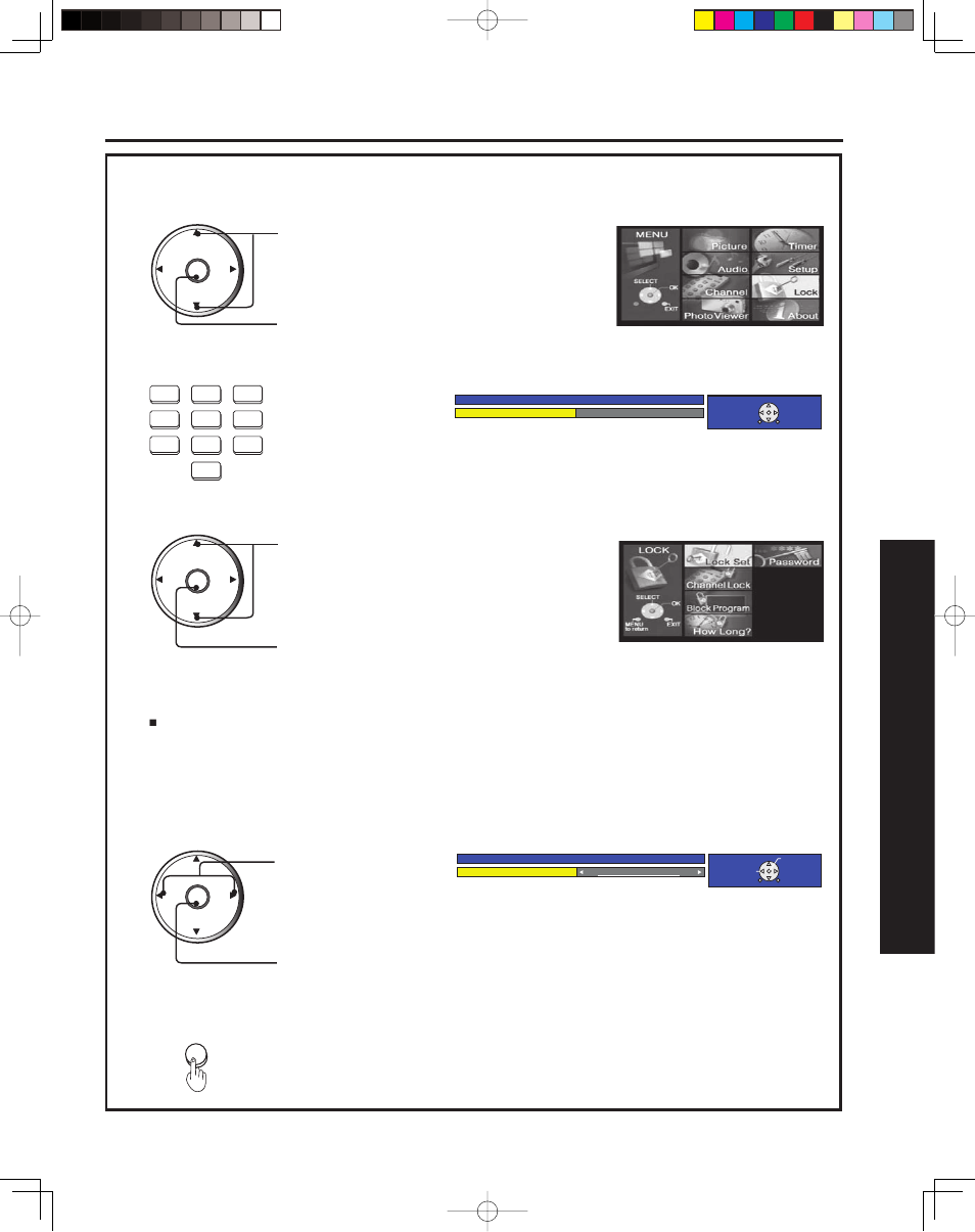 Lock feature, 57 advanced op er a tion, Lock set | Panasonic PT 43LCX64 User Manual | Page 57 / 112