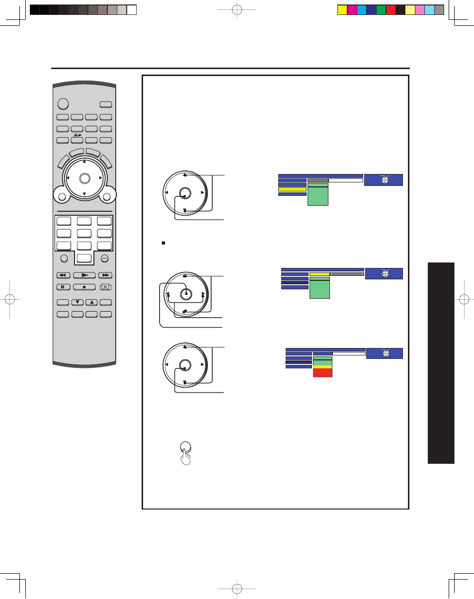 Lock feature, 61 advanced op er a tion, Block program (continued) | Press to select c.e.l.r, Press to enter the c.e.l.r fi eld, Press to exit menu, Press to set | Panasonic PT 43LCX64 User Manual | Page 61 / 112