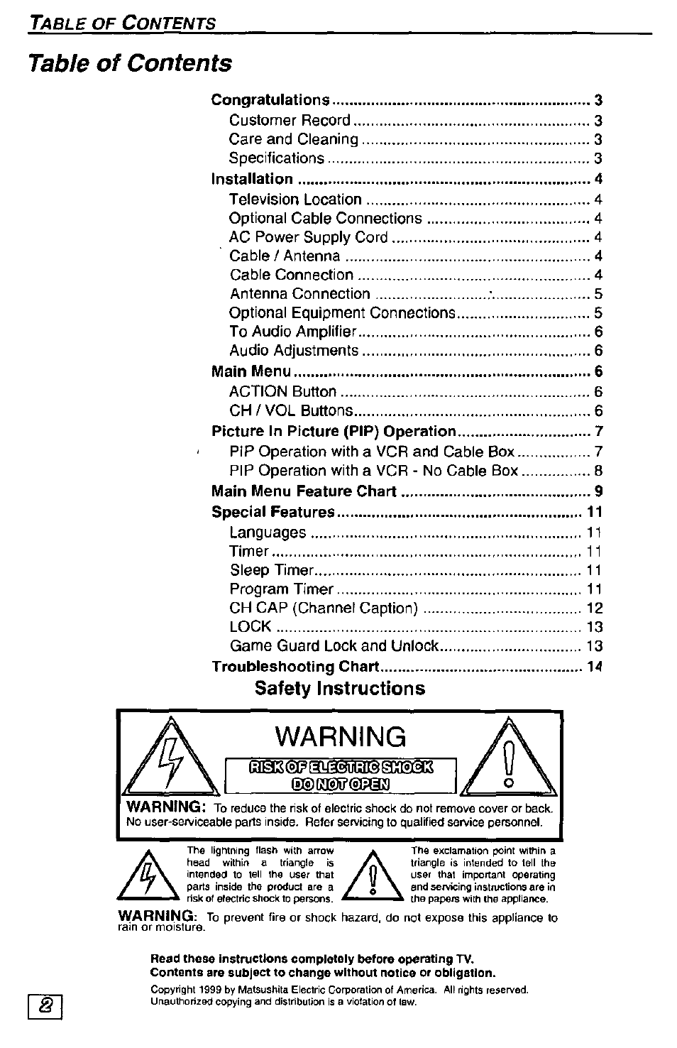 Panasonic Color Television CT-27G24 User Manual | Page 2 / 32