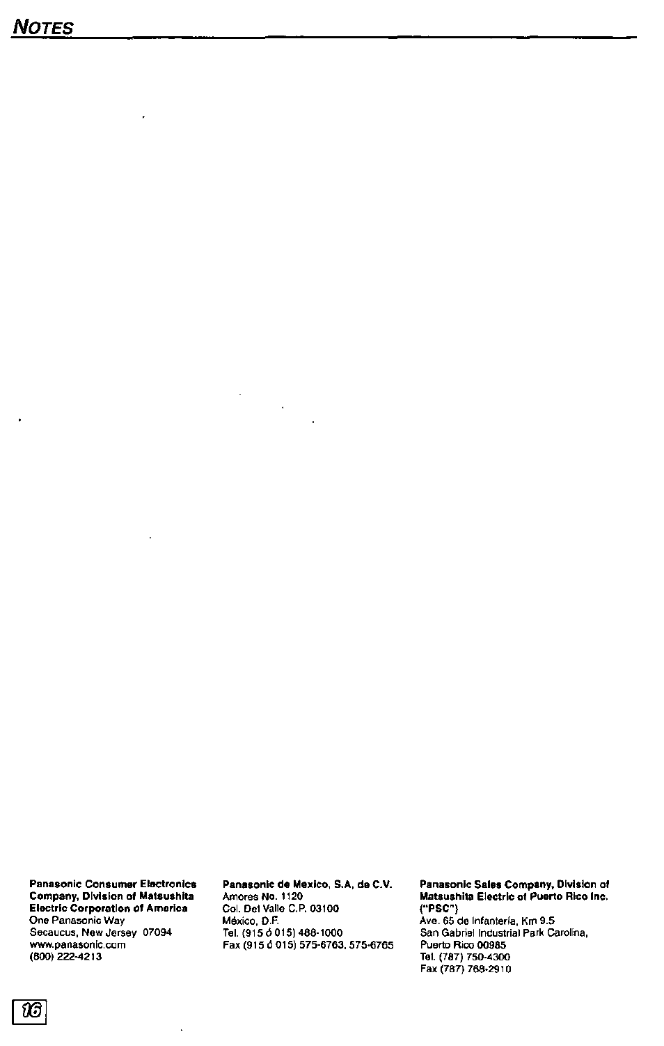 Otes | Panasonic Color Television CT-27G24 User Manual | Page 32 / 32