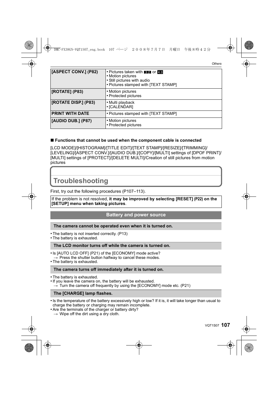 Troubleshooting | Panasonic DMC-FX38 User Manual | Page 107 / 120