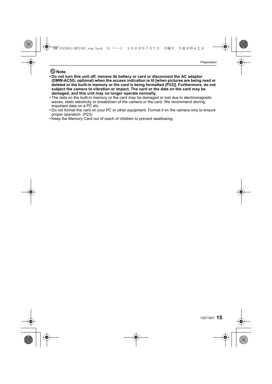 Panasonic DMC-FX38 User Manual | Page 15 / 120