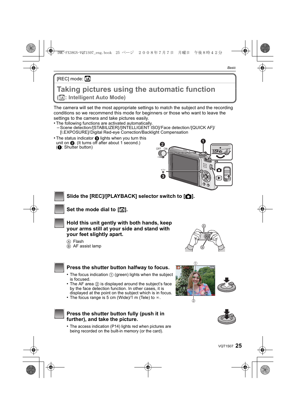 Taking pictures using the automatic function | Panasonic DMC-FX38 User Manual | Page 25 / 120