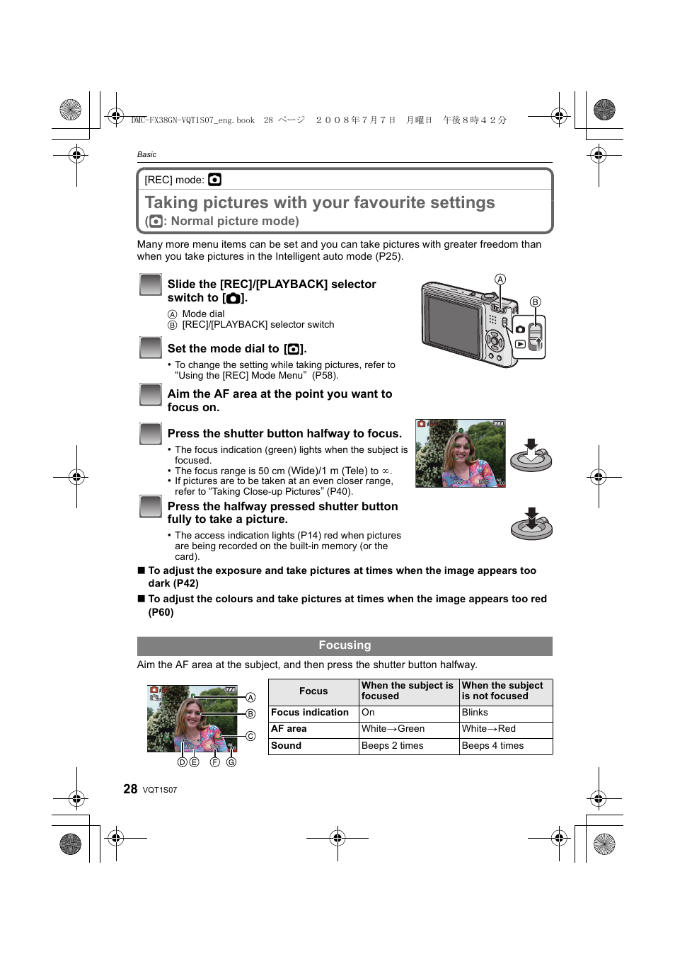 Taking pictures with your favourite settings | Panasonic DMC-FX38 User Manual | Page 28 / 120