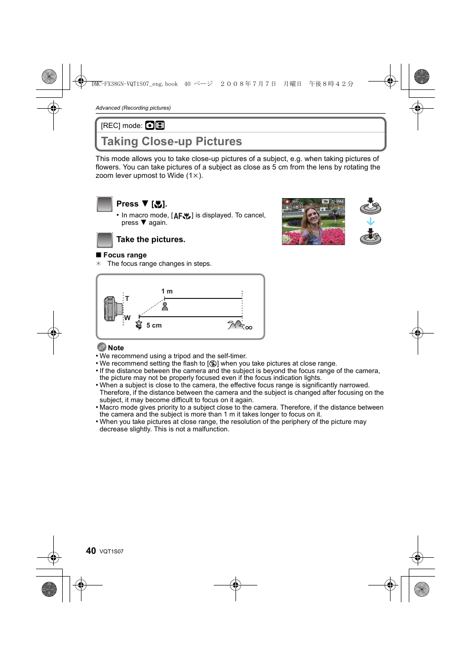 Taking close-up pictures | Panasonic DMC-FX38 User Manual | Page 40 / 120