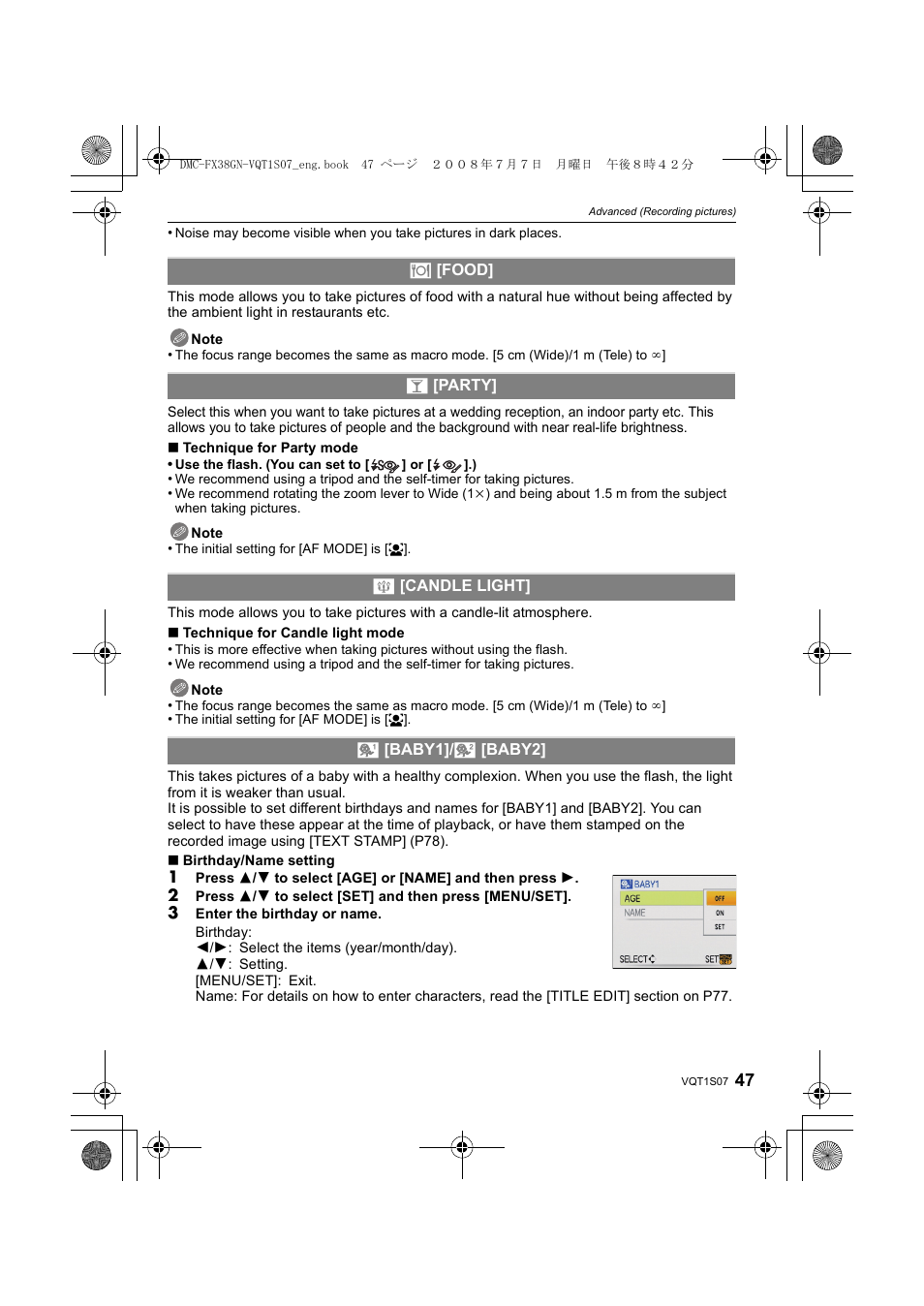 Panasonic DMC-FX38 User Manual | Page 47 / 120