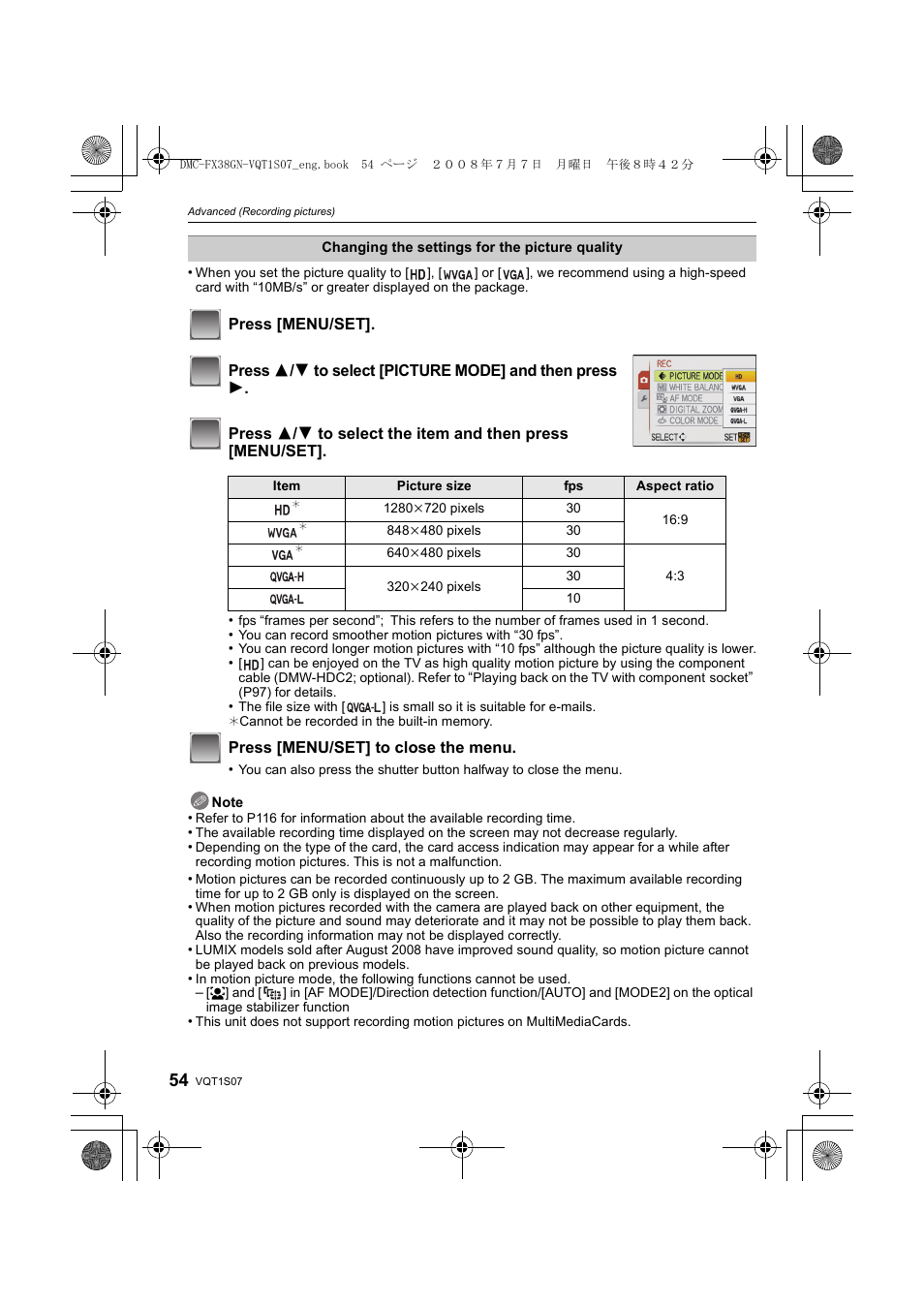 Panasonic DMC-FX38 User Manual | Page 54 / 120