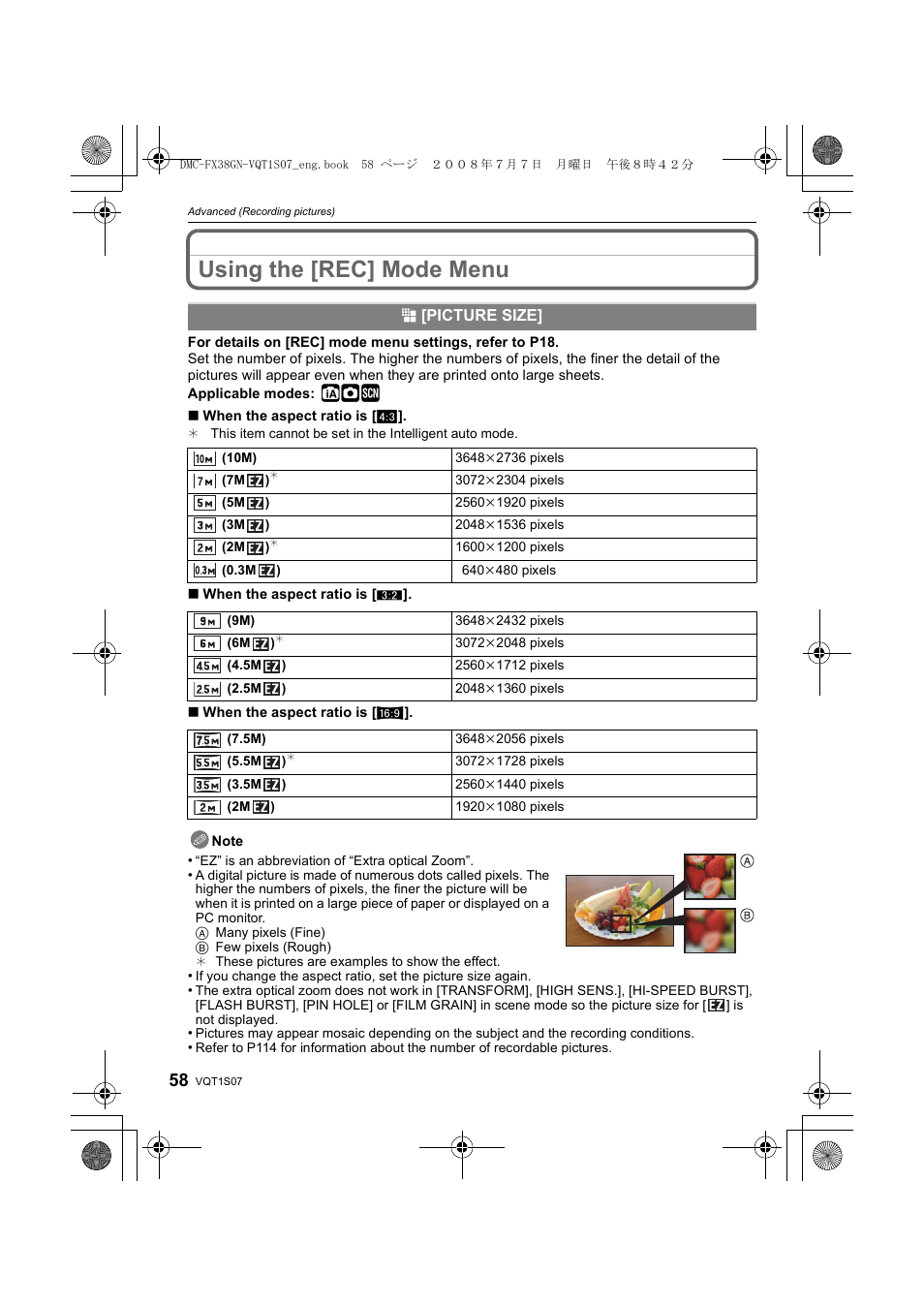 Using the [rec] mode menu | Panasonic DMC-FX38 User Manual | Page 58 / 120