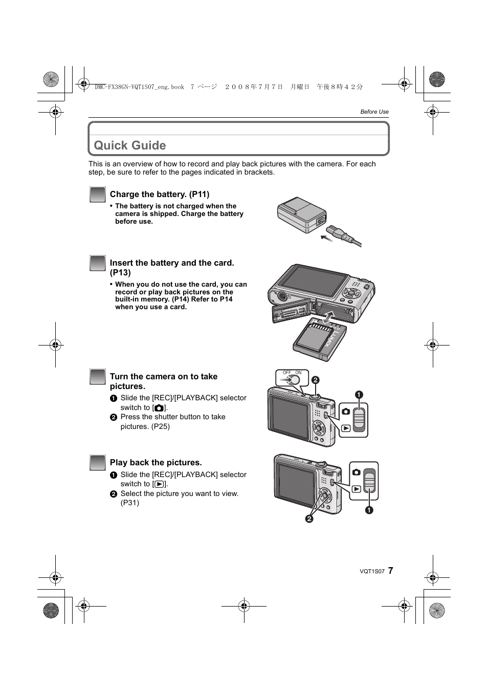 Quick guide | Panasonic DMC-FX38 User Manual | Page 7 / 120