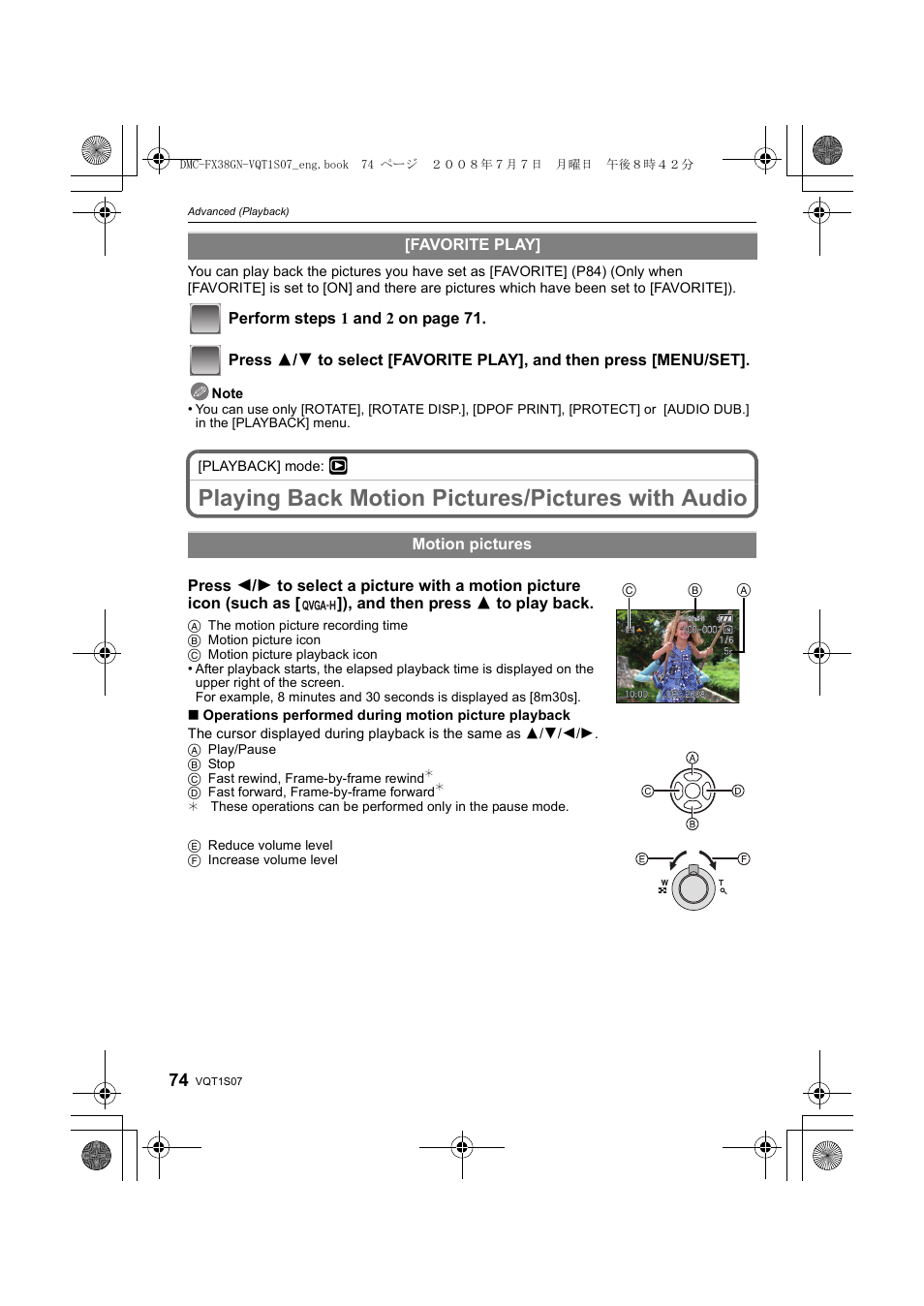 Playing back motion pictures/pictures with audio | Panasonic DMC-FX38 User Manual | Page 74 / 120