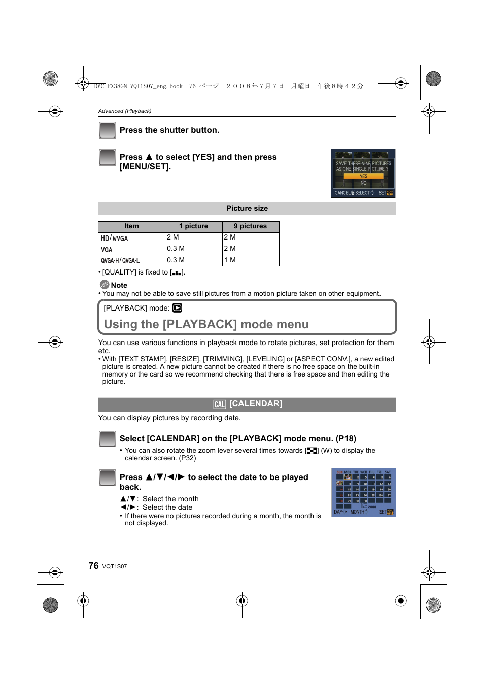 Using the [playback] mode menu | Panasonic DMC-FX38 User Manual | Page 76 / 120