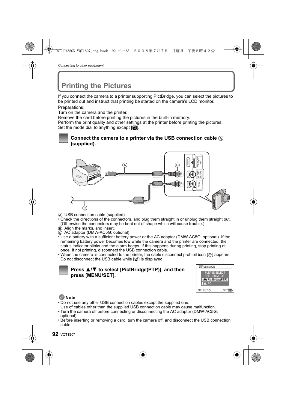 Printing the pictures | Panasonic DMC-FX38 User Manual | Page 92 / 120