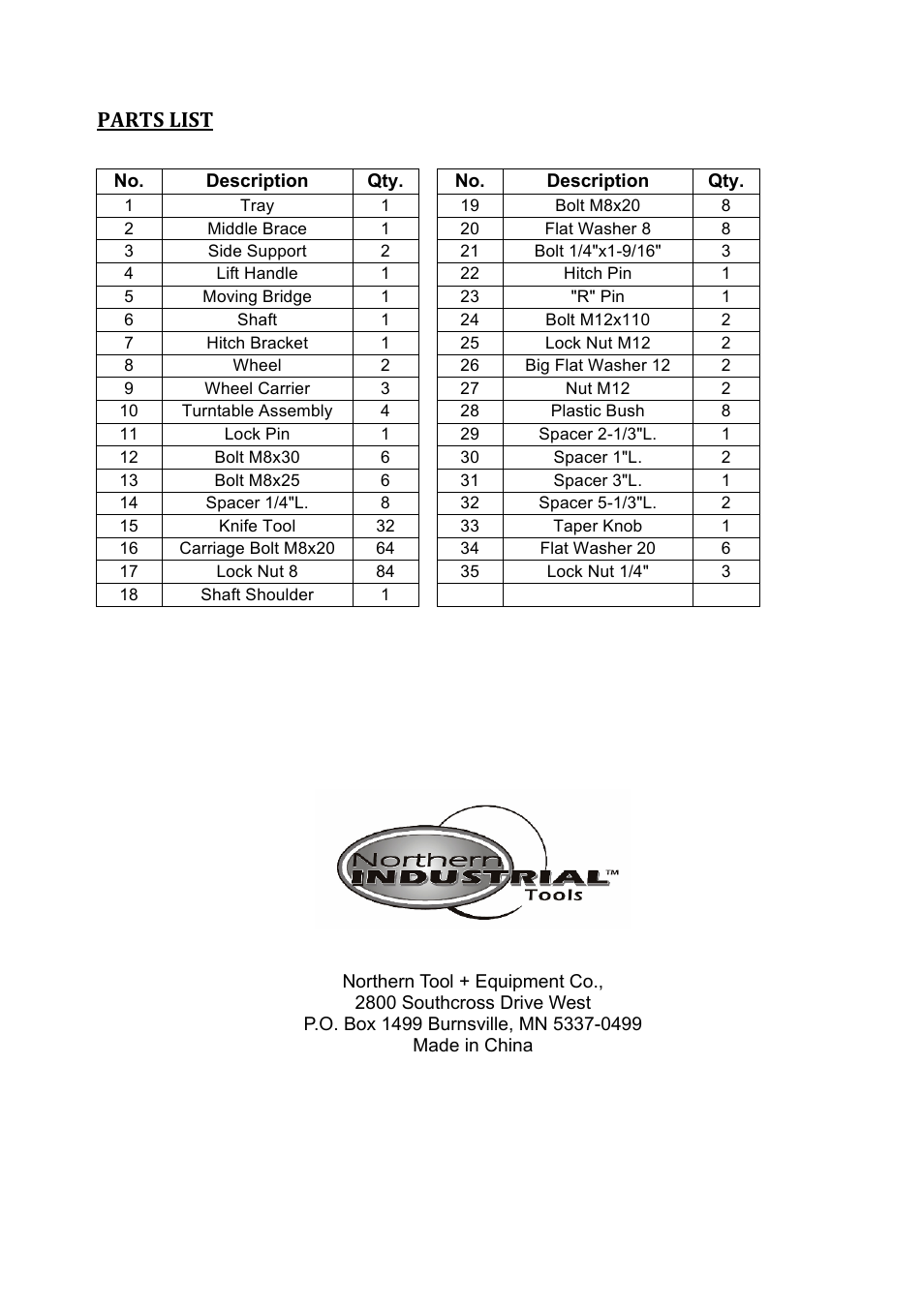 Parts list | Panasonic 250280 User Manual | Page 8 / 8
