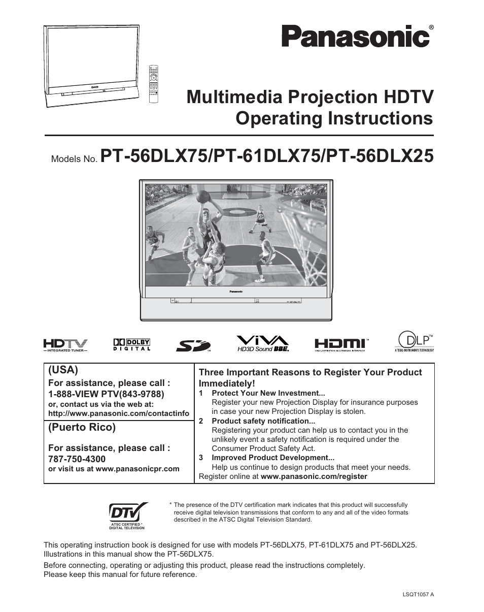 Panasonic PT 56DLX25 User Manual | 80 pages