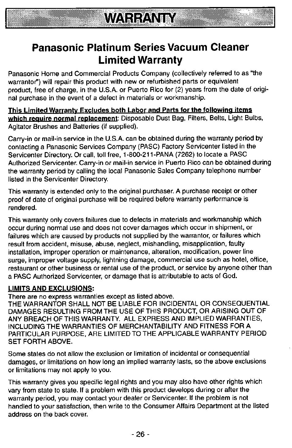 Panasonic MC-V7368 User Manual | Page 26 / 28