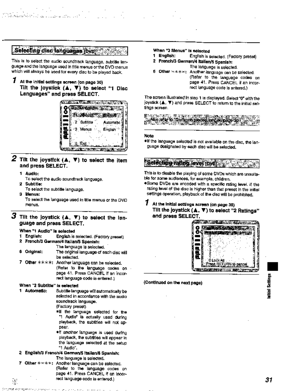 2 subtitle, 3 uanus, When “1 audio” la eelaeted | Ib selected, Whan ^*2 fytenub” is selected, Lote | Panasonic DVD-A360A User Manual | Page 31 / 47