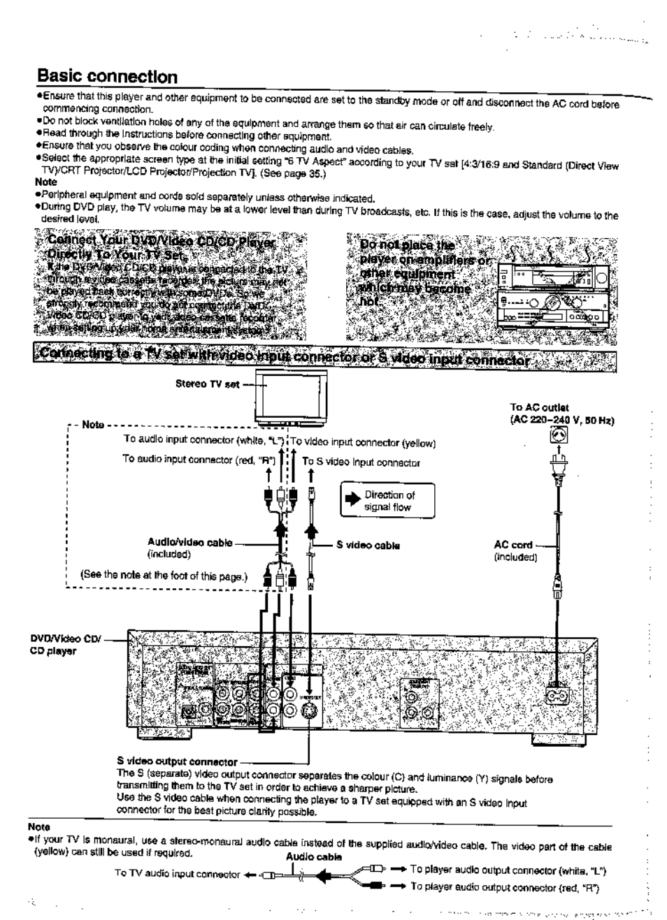 Basic connection, Note | Panasonic DVD-A360A User Manual | Page 8 / 47