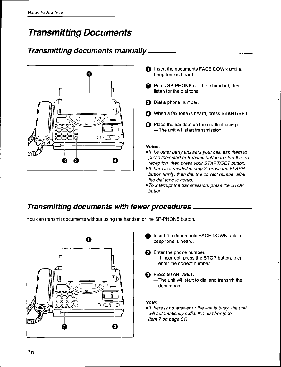 Transmitting documents manuaiiy, Transmitting documents with fewer procedures, Transmitting documents | Transmitting documents manuaiiy 0 | Panasonic KX-F590 User Manual | Page 16 / 68