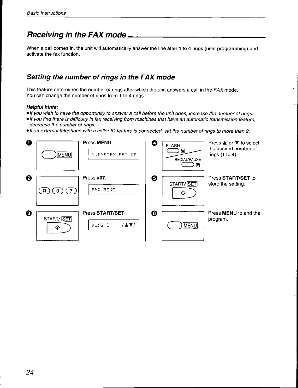 Receiving in the fax mode | Panasonic KX-F590 User Manual | Page 24 / 68