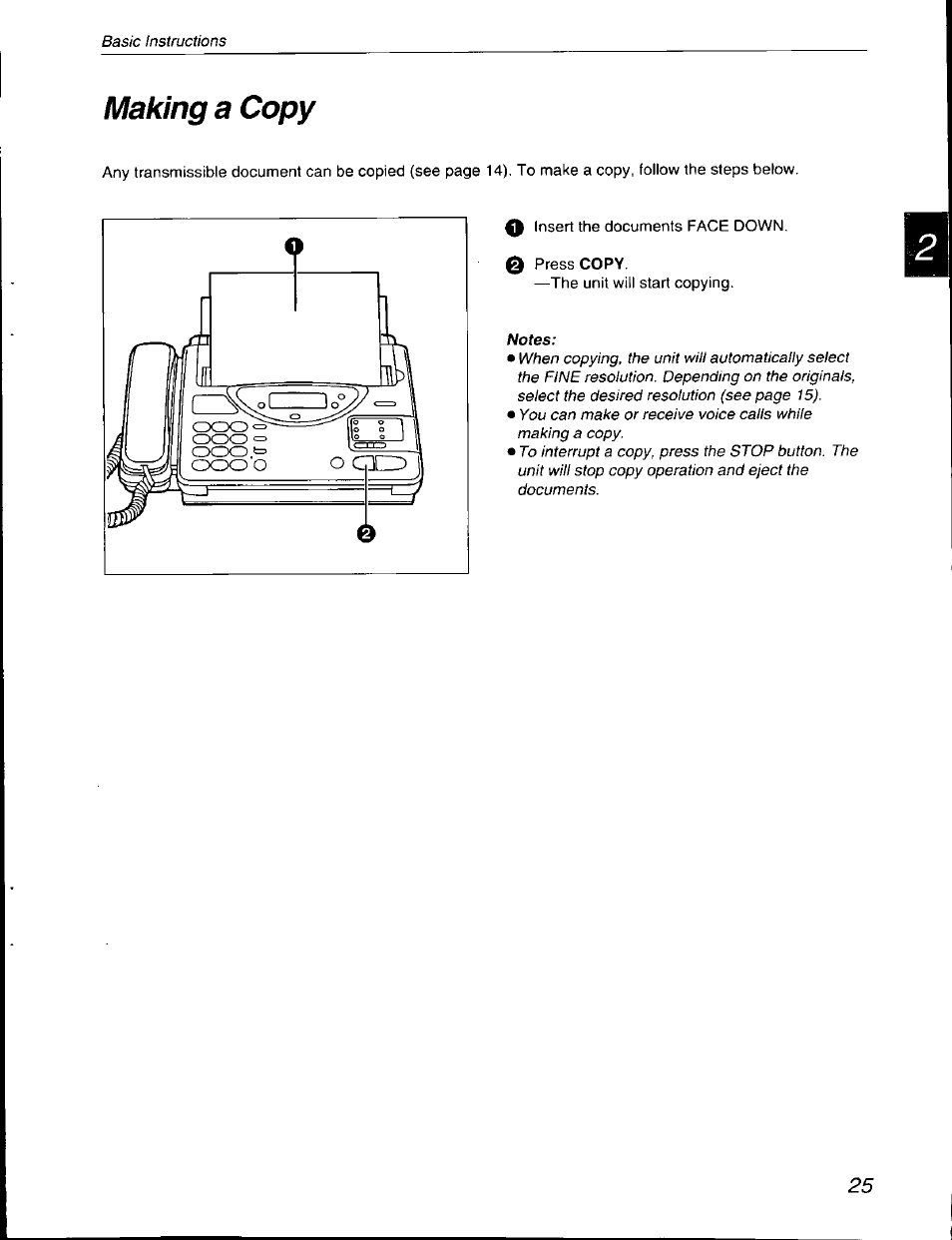 Making a copy | Panasonic KX-F590 User Manual | Page 25 / 68