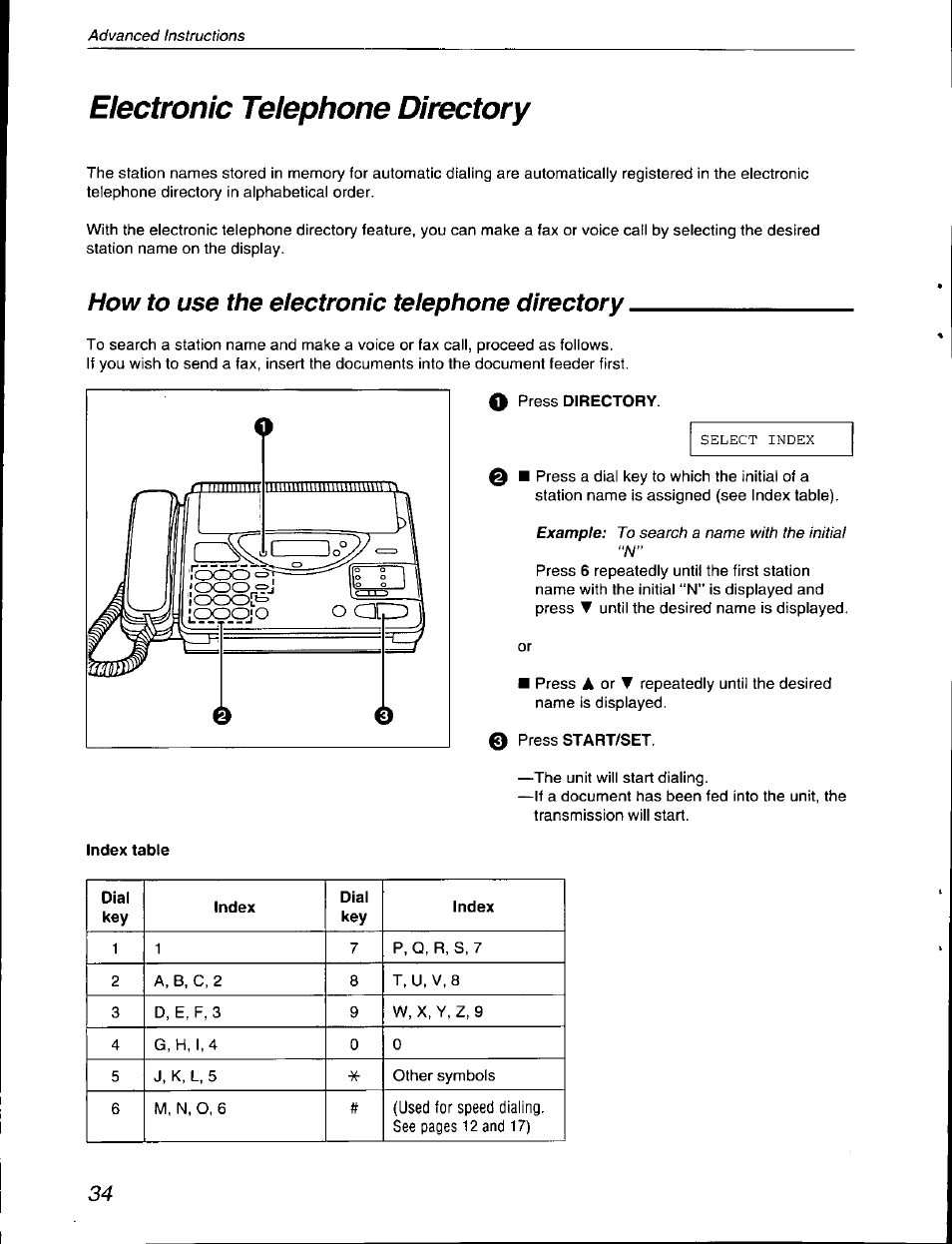 How to use the electronic telephone directory, How to use the electronic telephone, Directory | Electronic telephone directory | Panasonic KX-F590 User Manual | Page 34 / 68