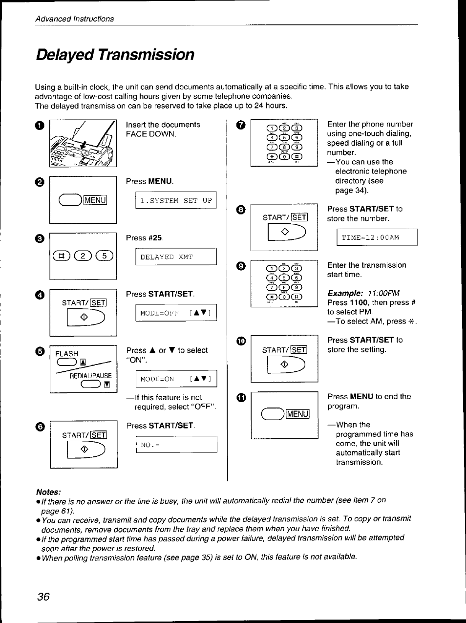 Delayed transmission, Cpcp | Panasonic KX-F590 User Manual | Page 36 / 68