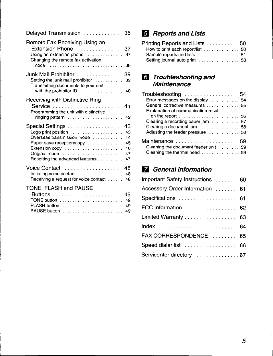 Panasonic KX-F590 User Manual | Page 5 / 68