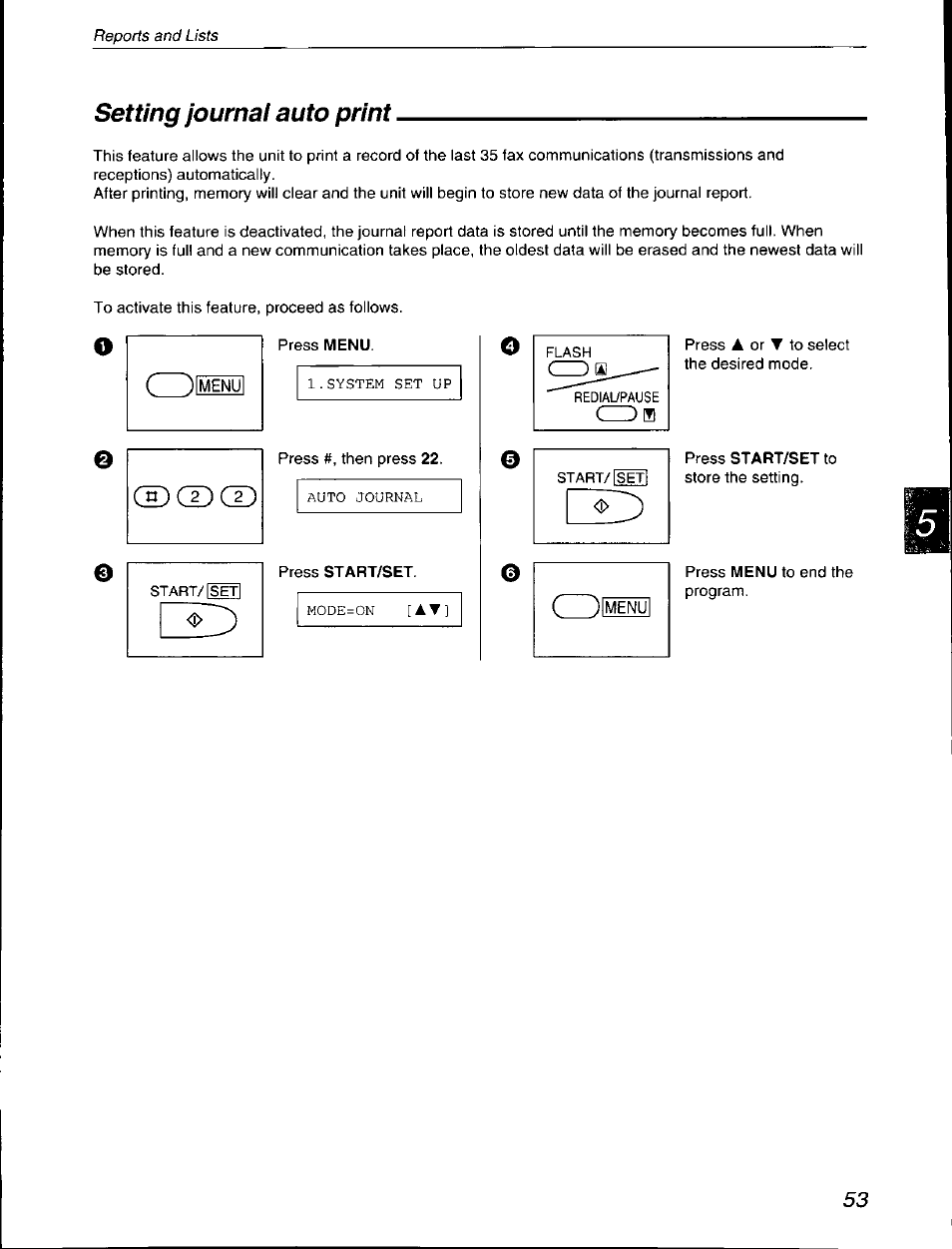 Setting journal auto print | Panasonic KX-F590 User Manual | Page 53 / 68