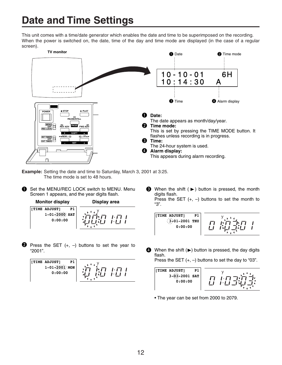 Date and time settings, Qw e r | Panasonic AG-RT850P User Manual | Page 12 / 32