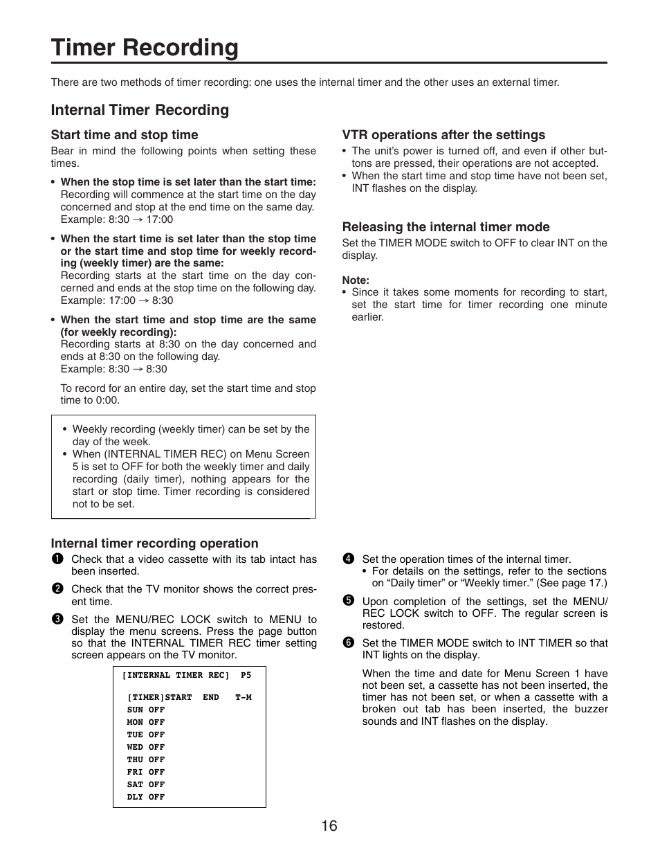 Timer recording, Internal timer recording | Panasonic AG-RT850P User Manual | Page 16 / 32