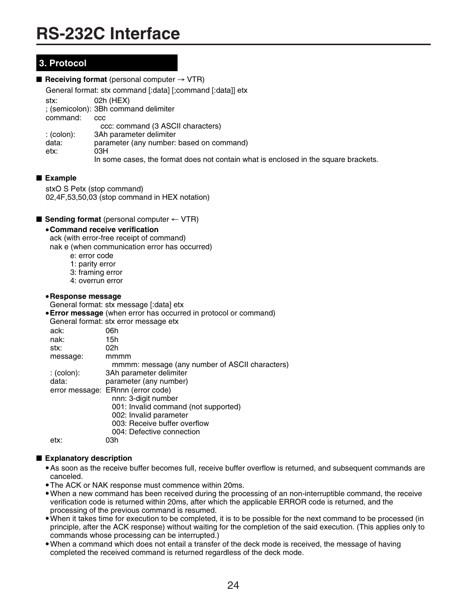 Rs-232c interface | Panasonic AG-RT850P User Manual | Page 24 / 32