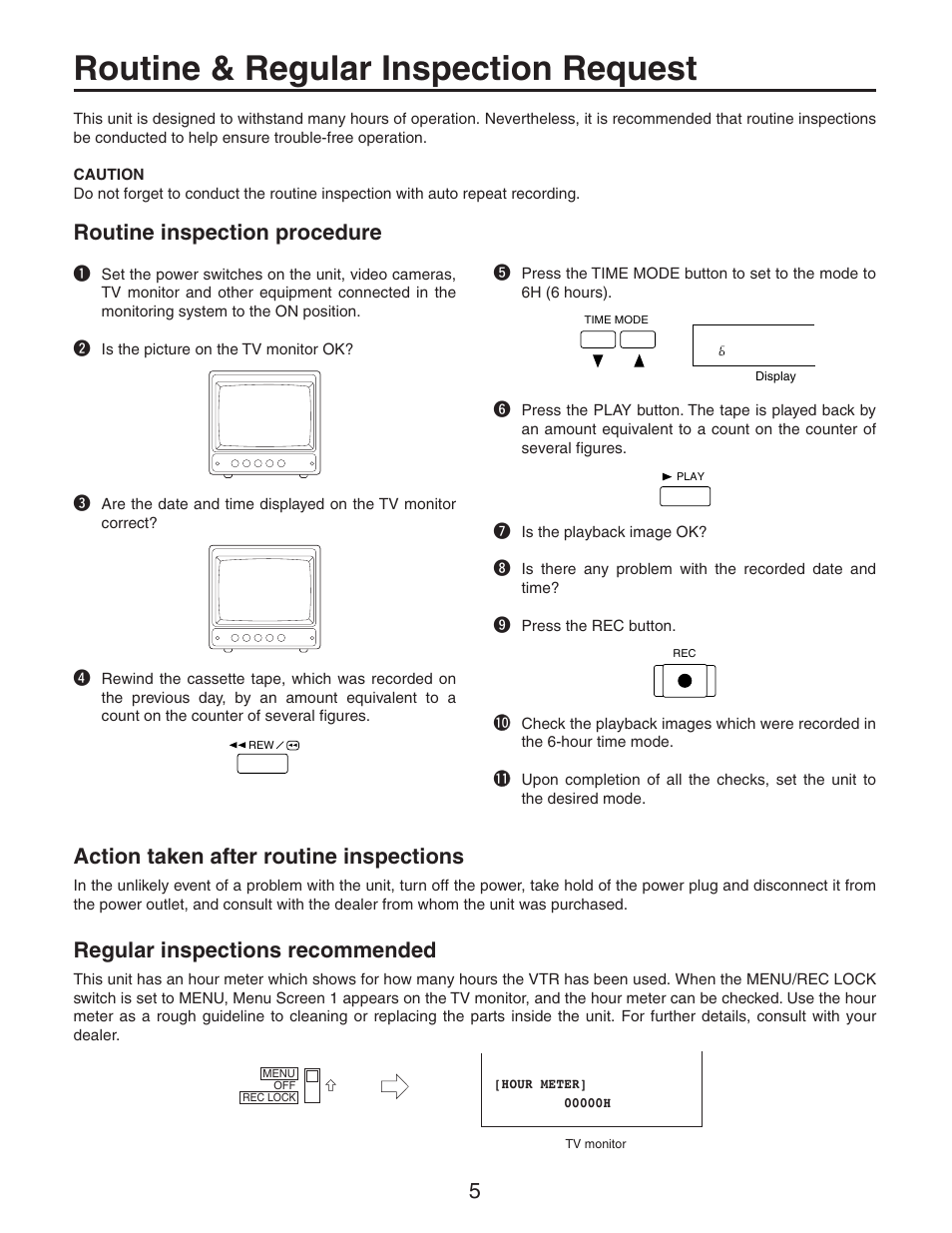 Routine & regular inspection request, Routine inspection procedure, Action taken after routine inspections | Regular inspections recommended | Panasonic AG-RT850P User Manual | Page 5 / 32