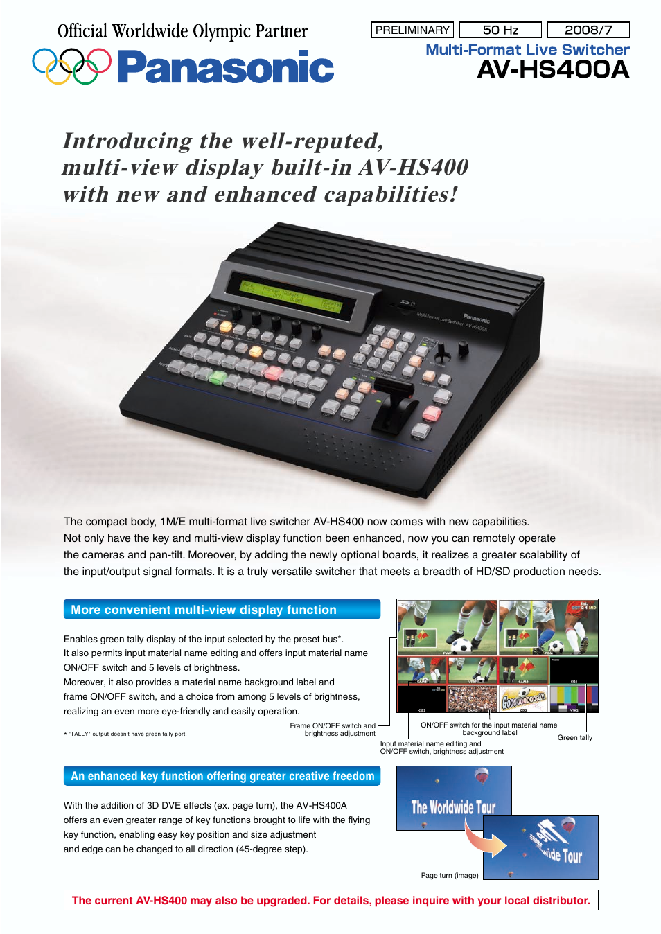 Panasonic AV-HS400A User Manual | 2 pages