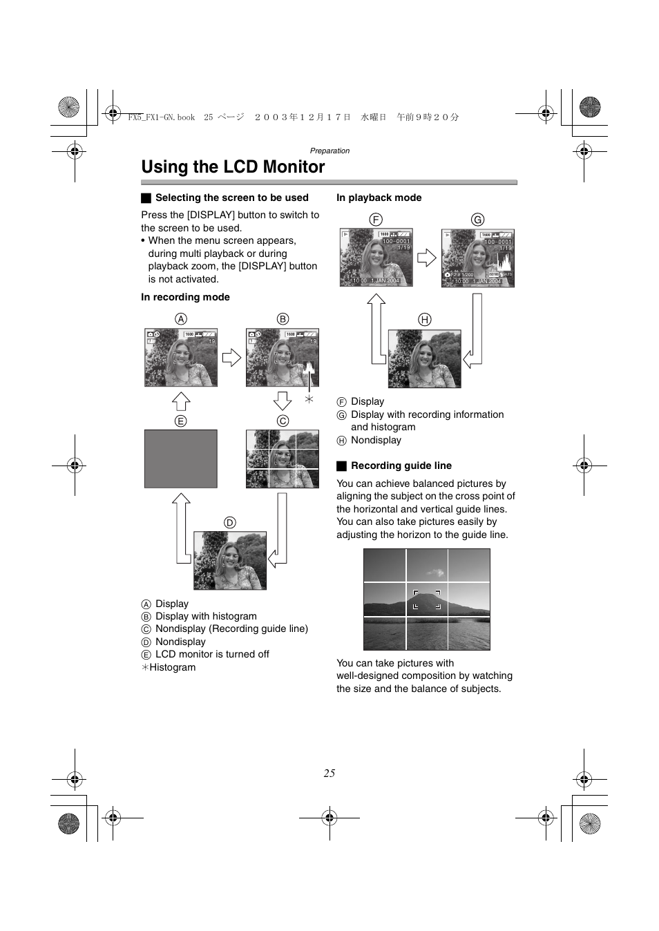 Using the lcd monitor | Panasonic DMC-FX1GN User Manual | Page 25 / 120