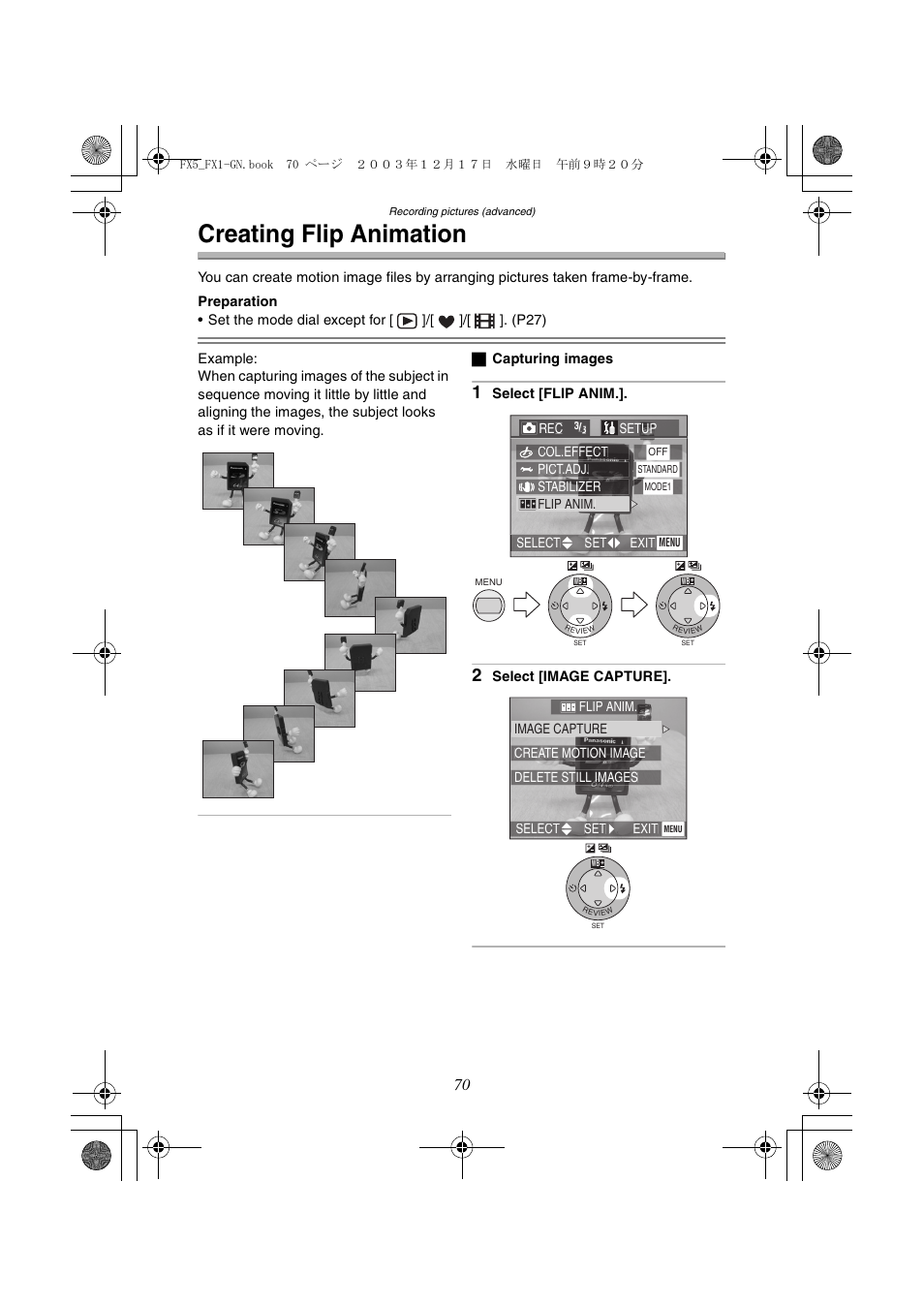 Creating flip animation | Panasonic DMC-FX1GN User Manual | Page 70 / 120