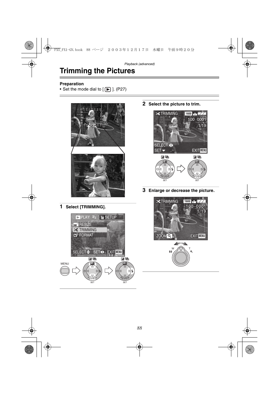 Trimming the pictures | Panasonic DMC-FX1GN User Manual | Page 88 / 120
