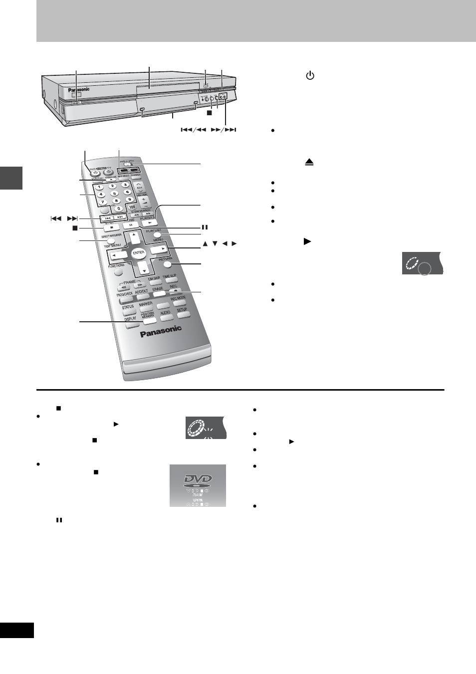 Playing back, Playing discs, Press [ í , dvd power] to turn the unit on | Press [hdd] or [dvd] to select the playback drive, Press [ 1 ] (play) | Panasonic DMR-E80H User Manual | Page 18 / 64