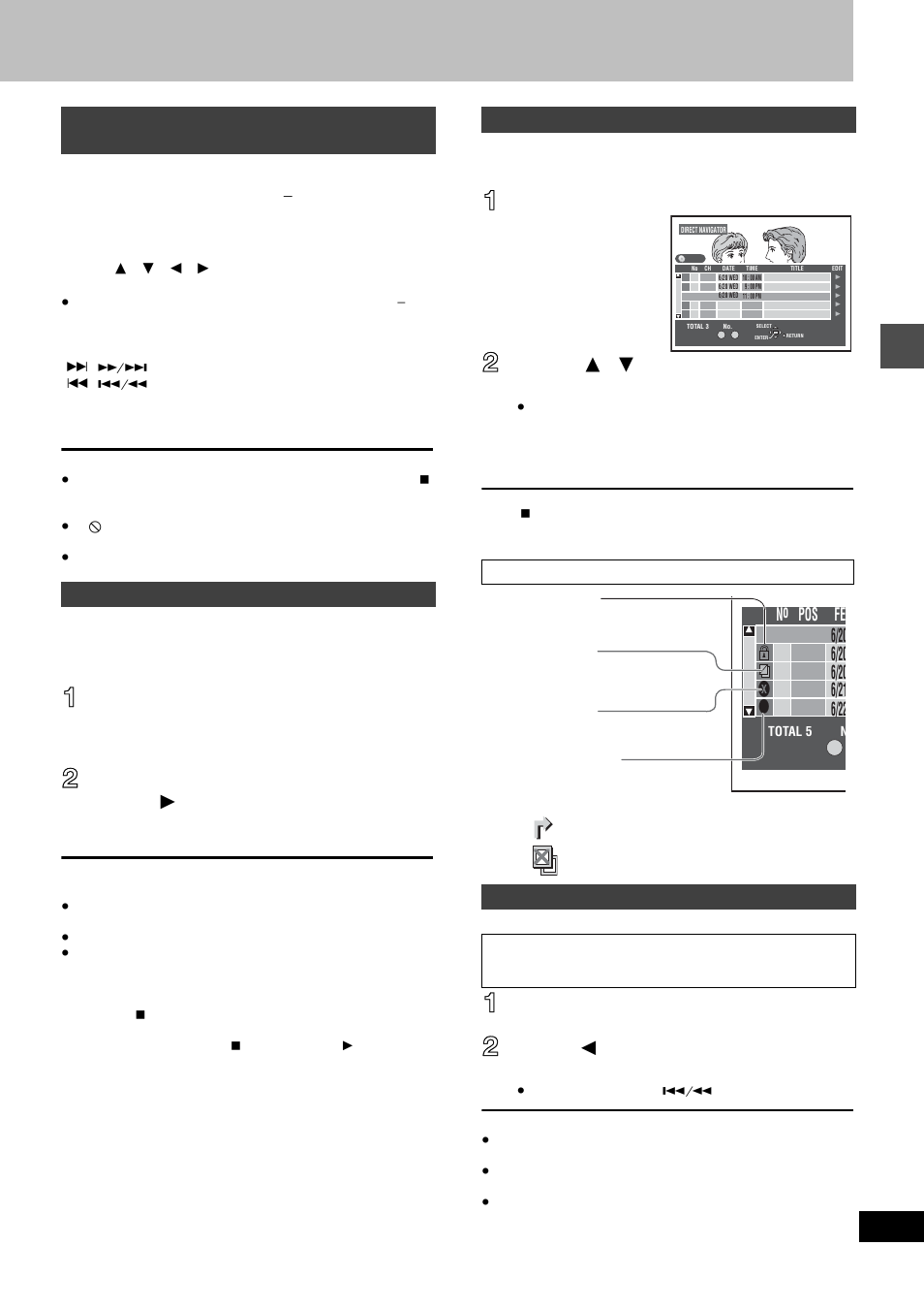 Press [ 1 ] (play), Press [direct navigator, Press [erase | Press [ 2 ] to select “erase” and press [enter, No fe pos | Panasonic DMR-E80H User Manual | Page 19 / 64