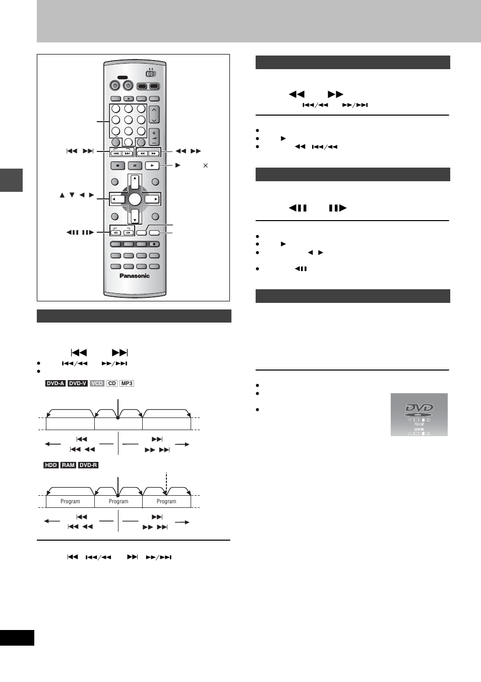 Other methods of play, Press [ : ] or [ 9, Press [ 6 ] or [ 5 | Press [ 2; ] or [ ;1, Press the numbered buttons to select the item, Skipping | Panasonic DMR-E80H User Manual | Page 20 / 64