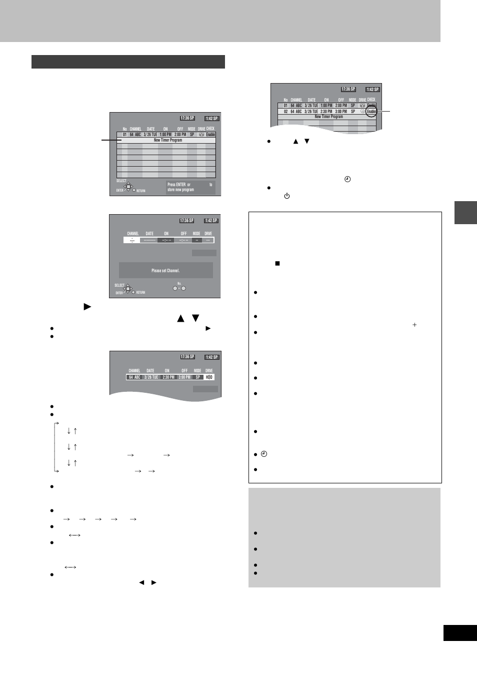 Press [prog/check, Press [enter, Press [prog/check] or [return | Manually programming timer recordings, Timer recor d ing | Panasonic DMR-E80H User Manual | Page 25 / 64