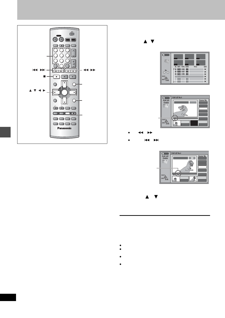 Editing, Creating play lists, Press [play list | Press [enter] at the start point, Press [enter] at the end point, Press [ 3 , 4 ] to select “exit” and press [enter, Edit ing | Panasonic DMR-E80H User Manual | Page 30 / 64