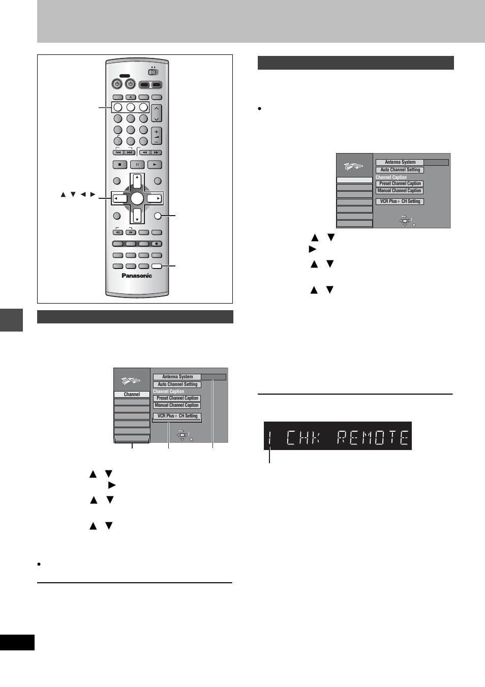Press [setup] to show the menus, Press [ 3 , 4 ] to select “set up” and press [ 1, Press [setup | Common procedures, Changing the remote control code, Changing the unit’s settings | Panasonic DMR-E80H User Manual | Page 46 / 64