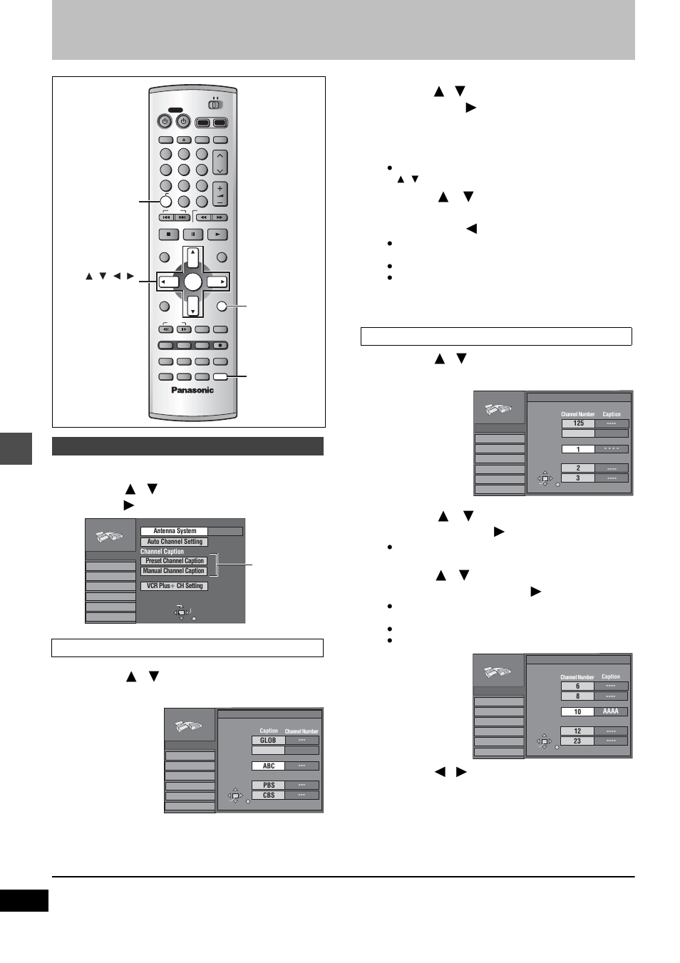 Press [setup] to show the menus, Press [ 3 , 4 ] to select “channel” and press [ 1, Press [enter | Other channel settings, Changing the unit’s settings | Panasonic DMR-E80H User Manual | Page 48 / 64
