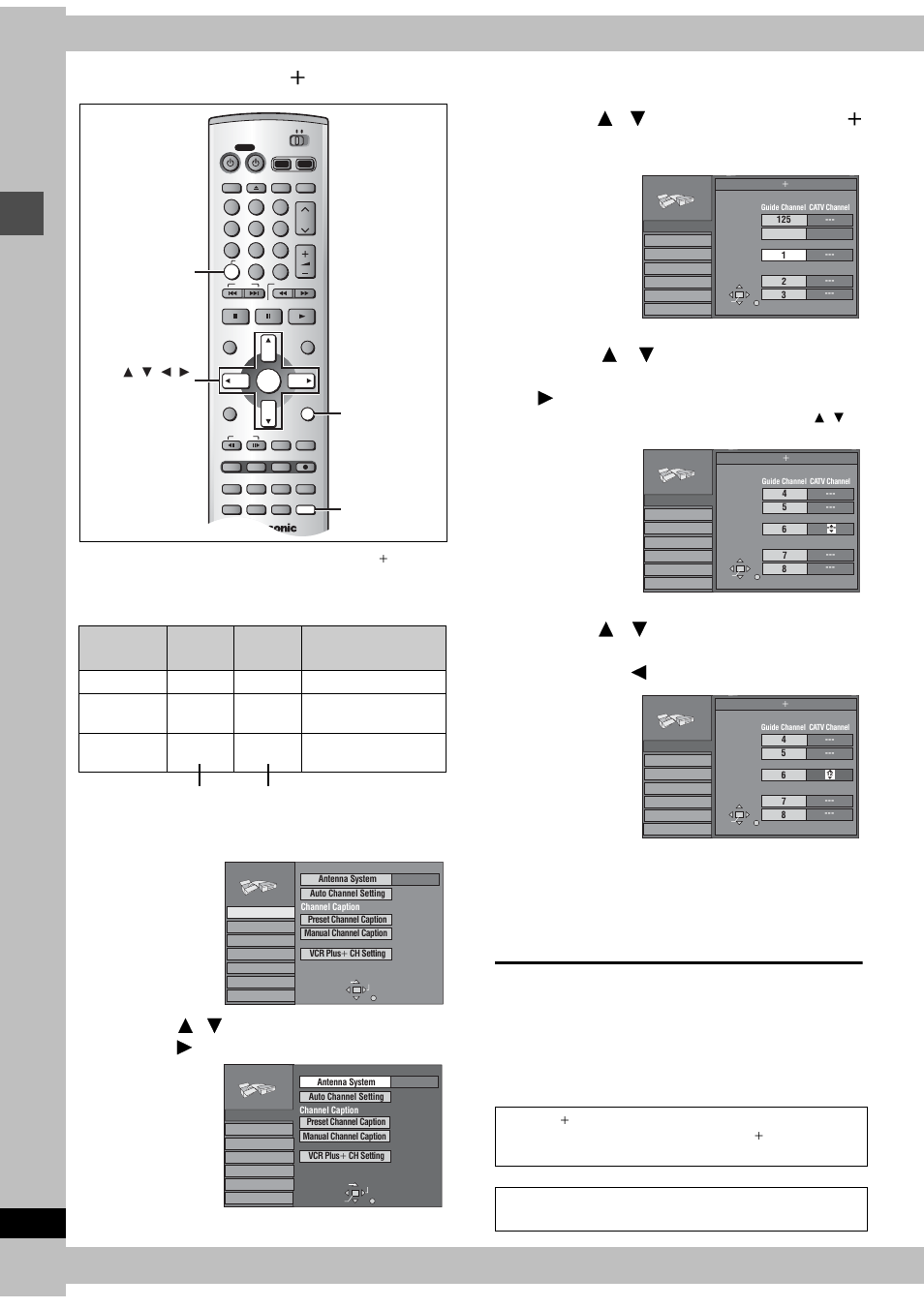 Step 4 vcr plus+ guide channel settings, Step, Vcr plus i guide channel settings | Press [setup] to show the menus, Press [ 3 , 4 ] to select “channel” and press [ 1, Press [enter, Se tt ing up, When you are finished | Panasonic DMR-E80H User Manual | Page 8 / 64