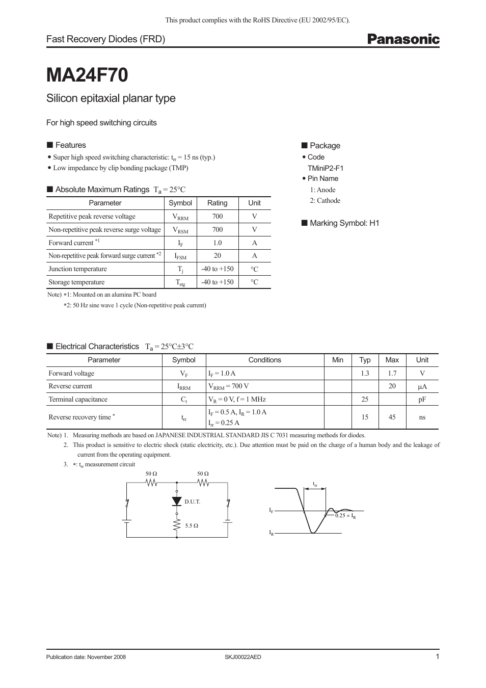 Panasonic MA24F70 User Manual | 4 pages