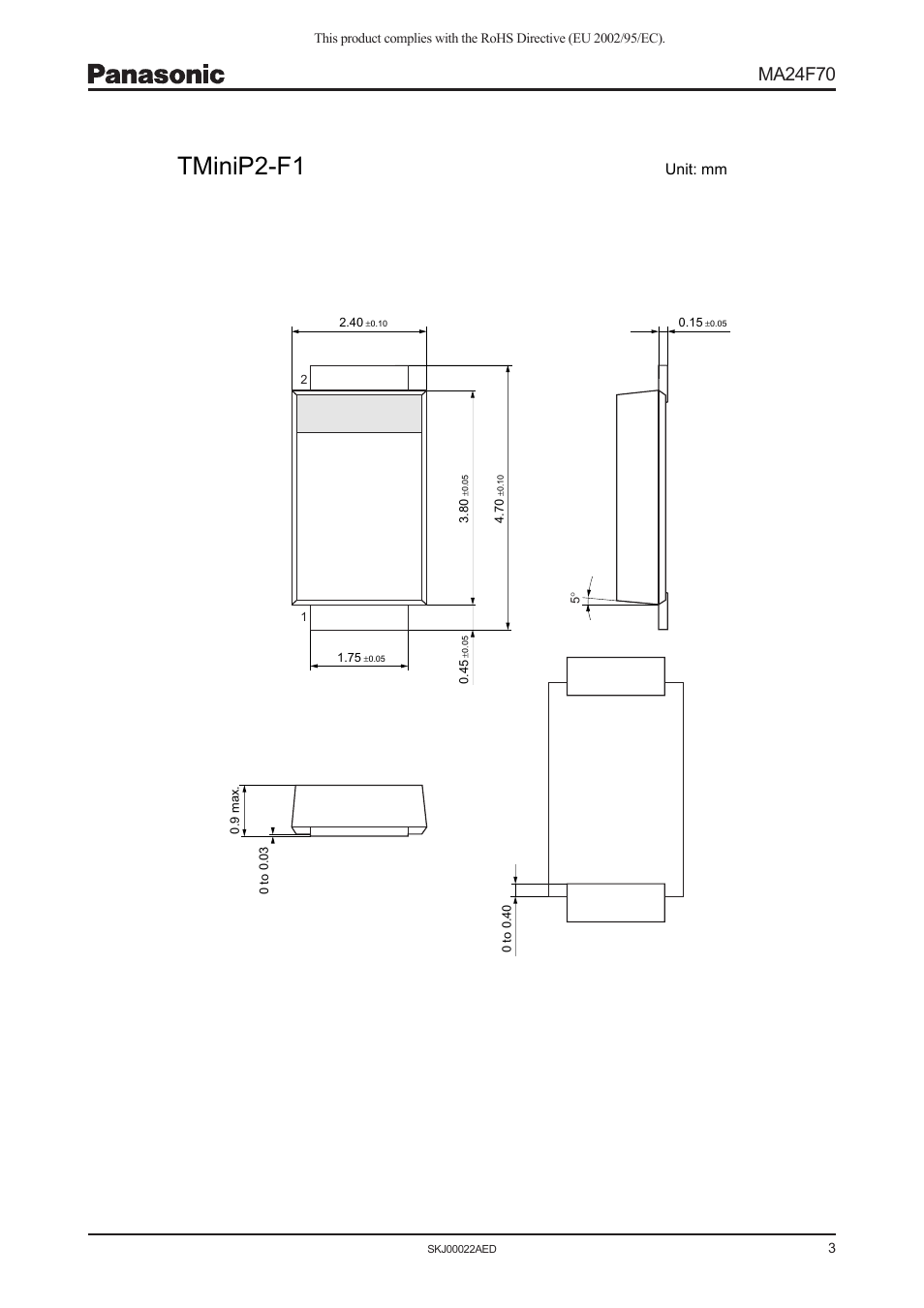 Tminip2-f1, Ma24f70, Unit: mm | Panasonic MA24F70 User Manual | Page 3 / 4