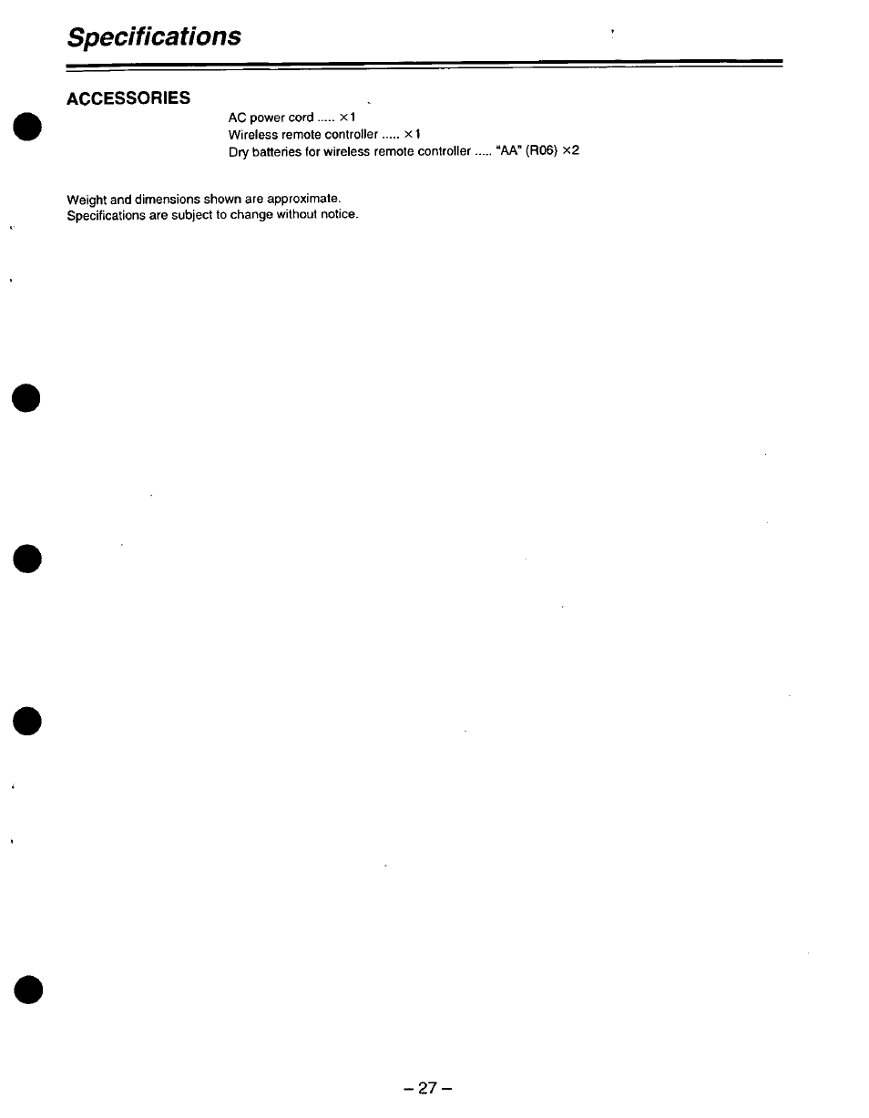 Specifications | Panasonic DVCPRO AJ-D220 P User Manual | Page 27 / 28